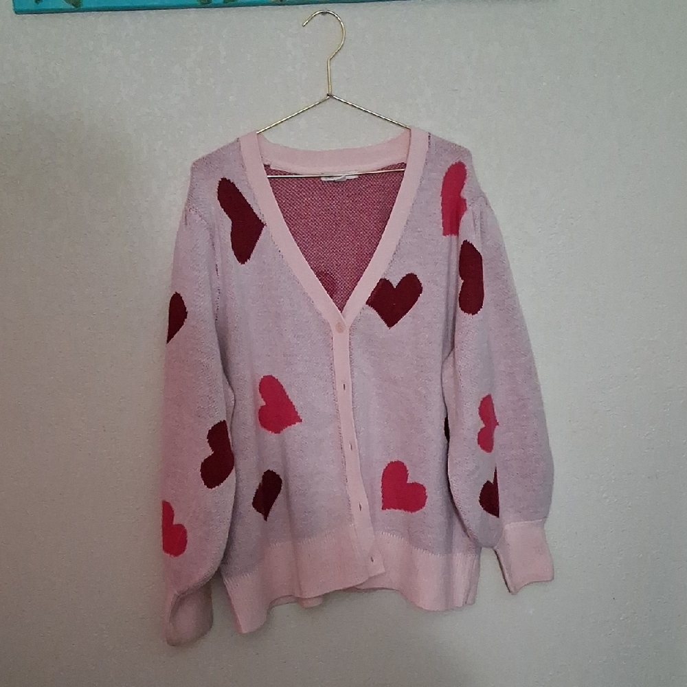 Cato Pink and Red Heart Cardigan